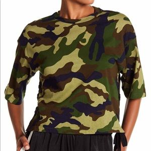 Kendall & Kylie camo print lace-up crop tee